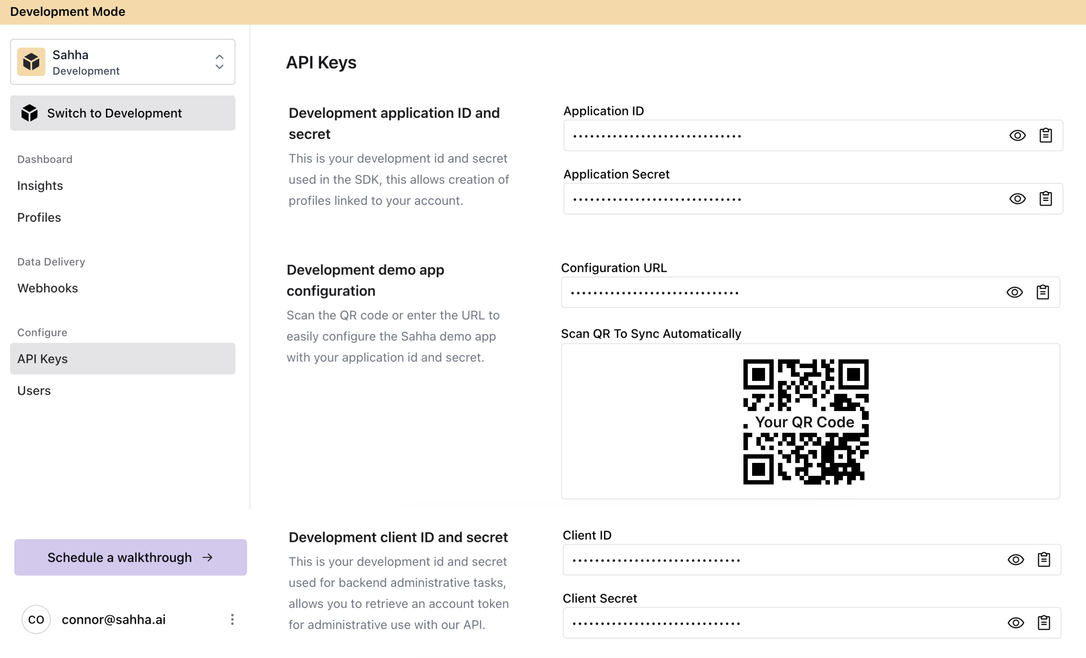 Accessing your API keys